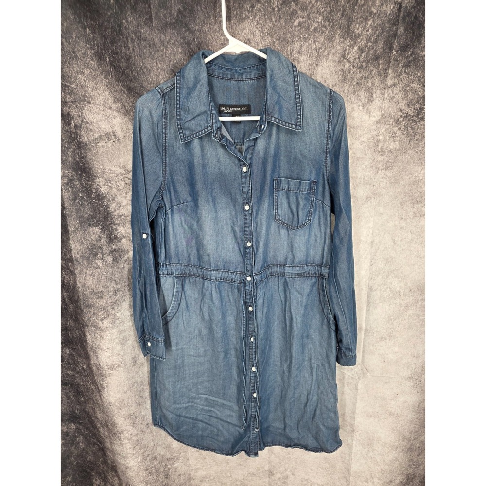 Lee Denim Dress Womens 6 Blue Button Up Pockets Roll Tab Sleeves Platinum Label